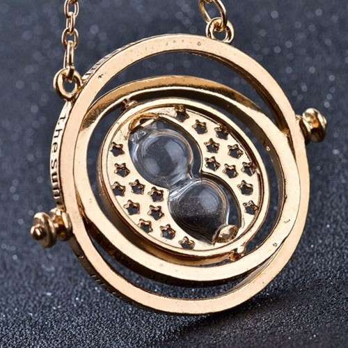 Harry Potter Time Turner Hermione Rotating Gold-tone Hourglass Necklace - Black Sand