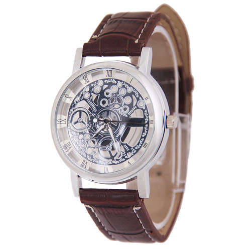 Silver Face Steampunk Watch - Brown