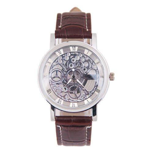 Silver Face Steampunk Watch - Brown