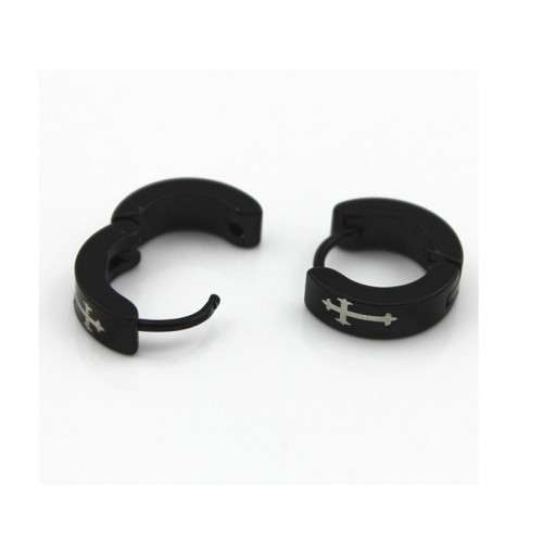 Stainless Steel Small Black Hoop Earring with Cross