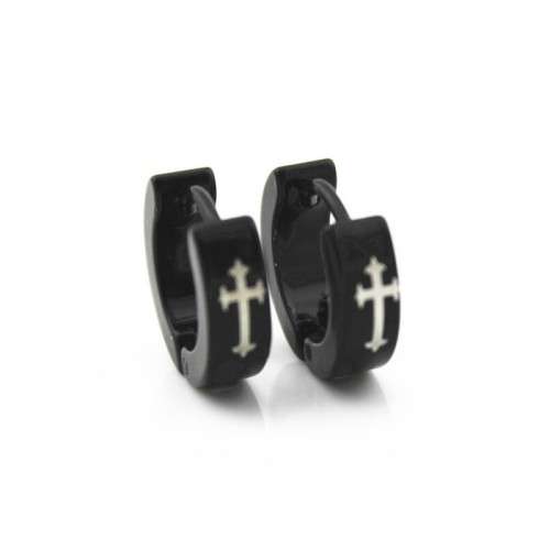 Stainless Steel Small Black Hoop Earring with Cross