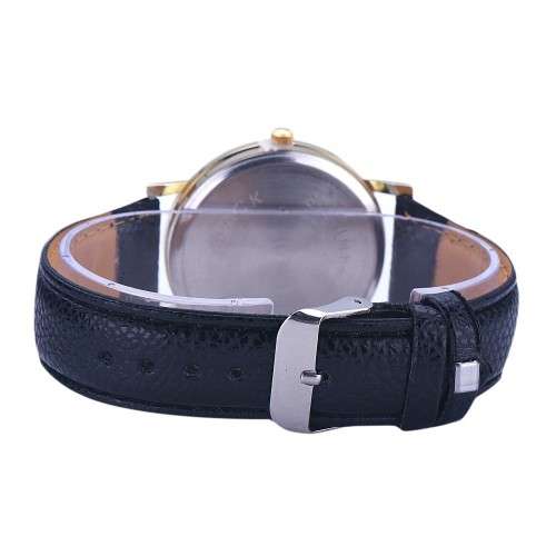 Moon Phase Wrist Watch - Black Strap with Gold Face