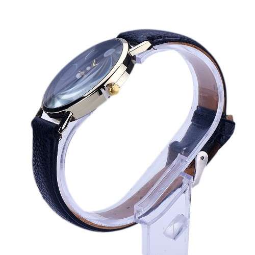 Moon Phase Wrist Watch - Black Strap with Gold Face