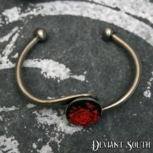 Red Rose Cameo Antique Silver Cuff - Medium Cameo (25x18mm)