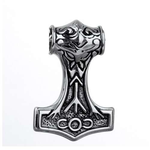 Thors Hammer Mjolnir 316L Steel Pendant Necklace - Silver Plated (Large)