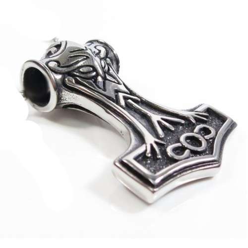 Thors Hammer Mjolnir 316L Steel Pendant Necklace - Silver Plated (Large)