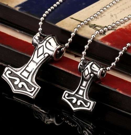 Thors Hammer Mjolnir 316L Steel Pendant Necklace - Silver Plated (Large)