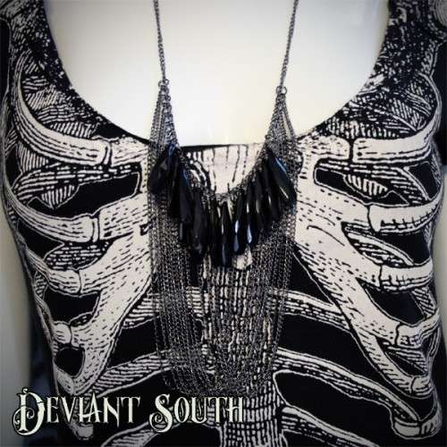 Multi-layer Chain Black Drops Necklace