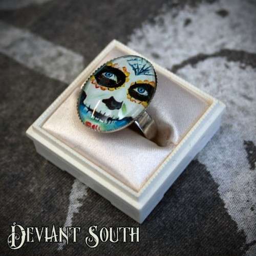 Sugar Skull Lady Cabochon Ring