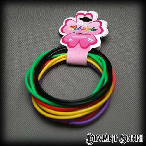 Multi-Colour Rubber Arm Bands - 12 Pack