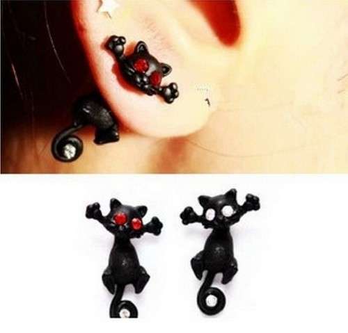 Cats with White Rhinestone Eyes Stud Earrings (pair)