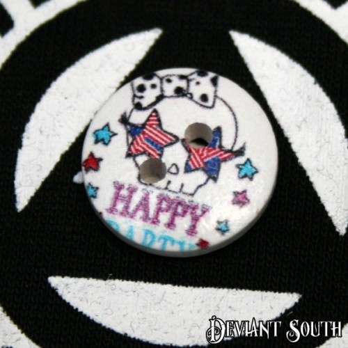 DIY 15mm Wood Button - American-flag Star-eyed Skull