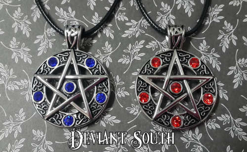 Stainless Steel Pentagram Necklace - Blue Rhinestones