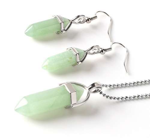 Natural Stone Necklace and Earrings Set - Green Aventurine