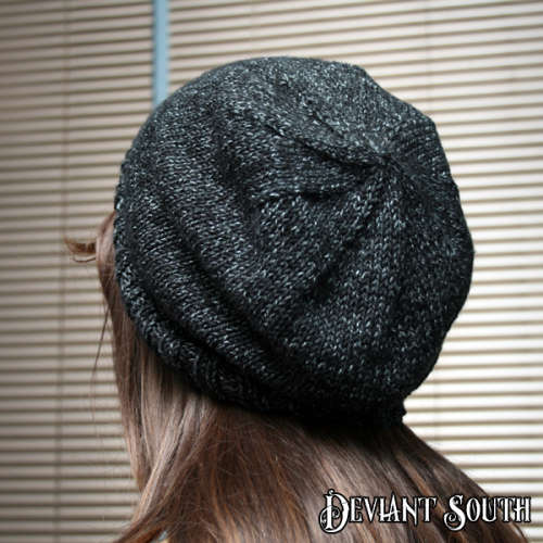Charcoal Slouch Beanie - Hand knit by Linda