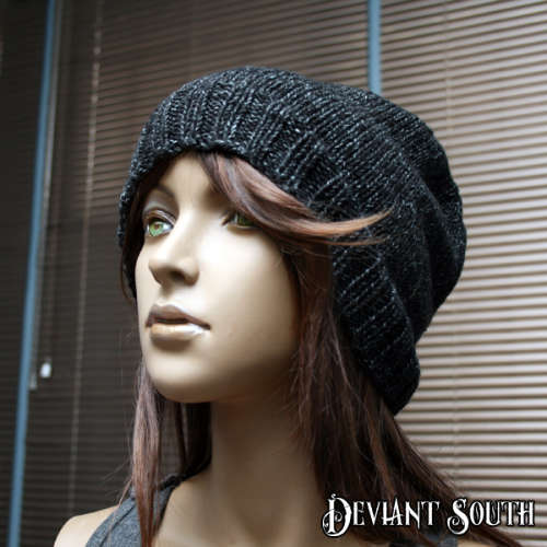 Charcoal Slouch Beanie - Hand knit by Linda