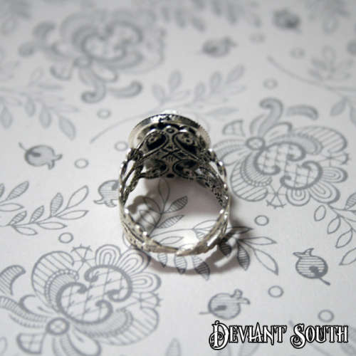 Sugar Skull Cameo Silver Ring - Small Cameo (18x13mm) - White