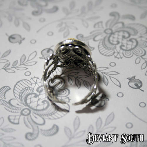 Sugar Skull Cameo Silver Ring - Small Cameo (18x13mm) - Ivory