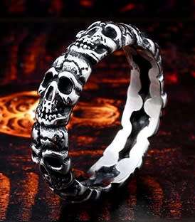 Stainless Steel Stacked Skulls Thin Band Biker Ring - Size 8 (US) | Q (UK)