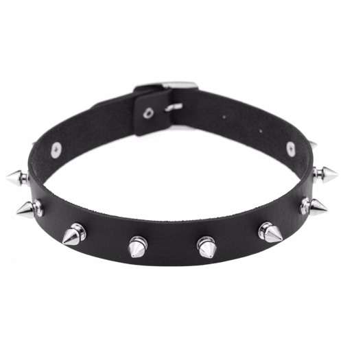 Gothic PU Leather Choker Collar - Short Spikes