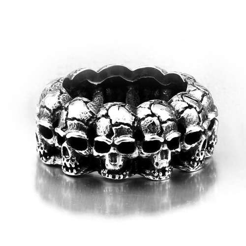Thick Skull Band Stainless Steel Ring - Silver - Size 9 (US) | S (UK)