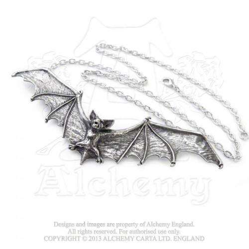 Alchemy Gothic P121 Gothic Bat pendant necklace -- Fine English Pewter