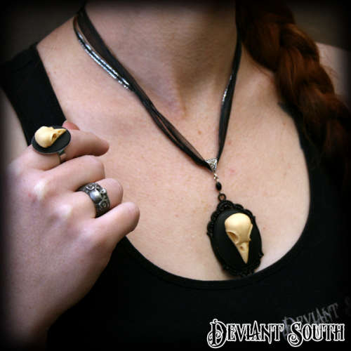 Deviant South Memento Mori Necklace featuring Large 3D Bird Skull Cameo