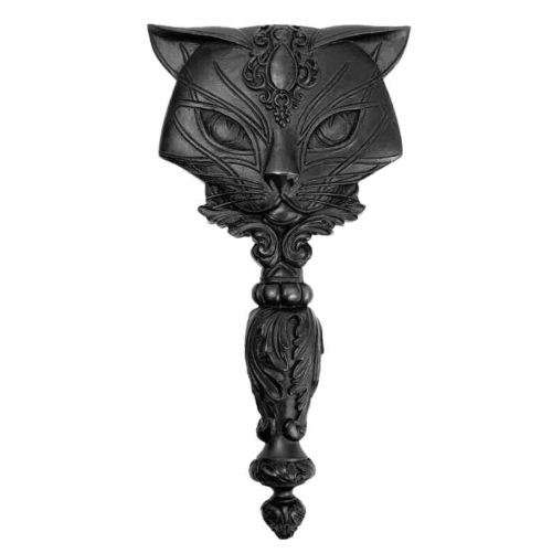 Alchemy Gothic V64B Sacred Cat Hand Mirror - Black
