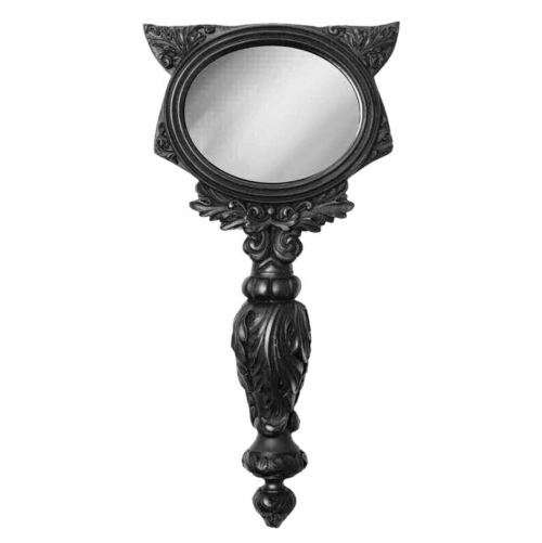 Alchemy Gothic V64B Sacred Cat Hand Mirror - Black