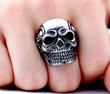 Stainless Steel Biker Smiling Skull Ring Size 8 (US) | Q (UK)
