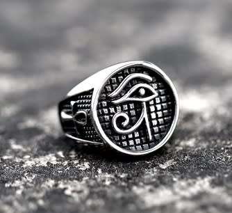 Stainless Steel Egyptian Eye of Ra Ankh Ring Size 9 (US) | S (UK)