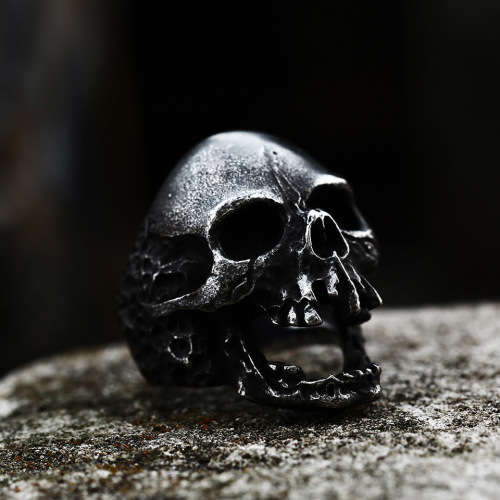 Stainless Steel Toothless Screaming Skull Ring - Antique Black - Size 10 (US) | U (UK)