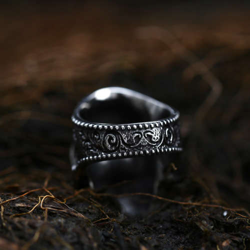 Stainless Steel Skull Mandala Mask Ring - Silver - Size 10 (US) | U (UK)