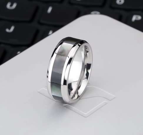 Stainless Steel Shell Inlay 8mm Band Ring - Size US 11 | UK W