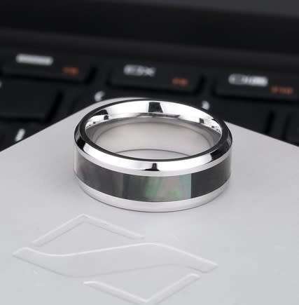 Stainless Steel Shell Inlay 8mm Band Ring - Size US 11 | UK W