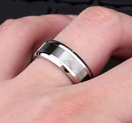 Stainless Steel Shell Inlay 8mm Band Ring - Size US 11 | UK W