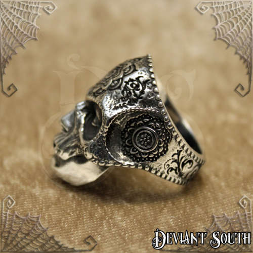 Stainless Steel Skull Mandala Mask Ring - Silver - Size 10 (US) | U (UK)