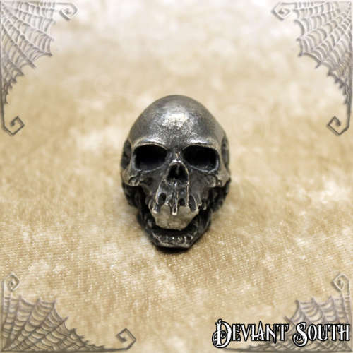 Stainless Steel Toothless Screaming Skull Ring - Antique Black - Size 12 (US) | Y (UK)