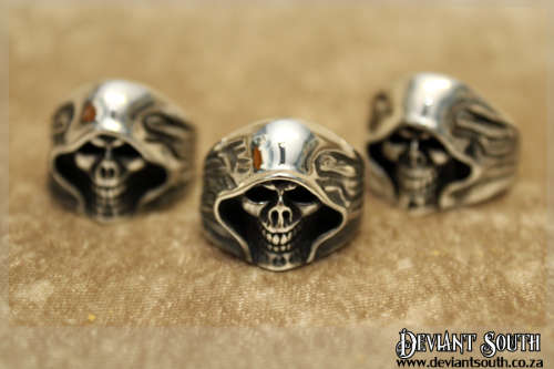 Stainless Steel Reaper Hooded Biker Skull Ring - Silver - Size 10 (US) | U (UK)