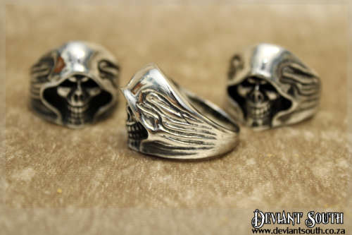 Stainless Steel Reaper Hooded Biker Skull Ring - Silver - Size 10 (US) | U (UK)