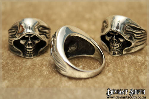 Stainless Steel Reaper Hooded Biker Skull Ring - Silver - Size 10 (US) | U (UK)
