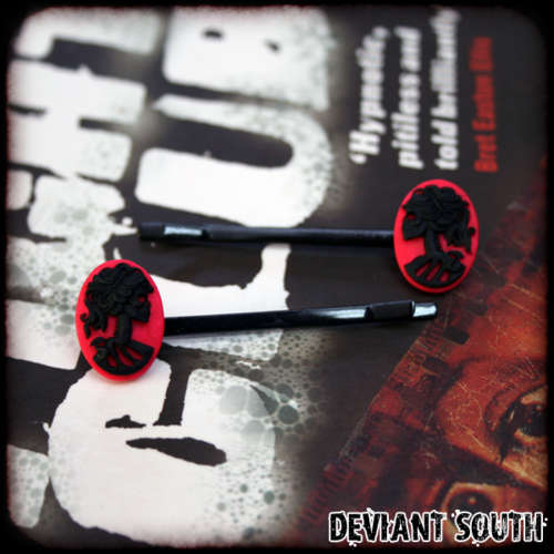 SALE! Gothic Skeleton Lady Cameo Hot Pink Hair Grips [set]
