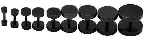 New! Black Stainless Steel Faux Ear Stretcher Earrings (Set of 2) - 6mm