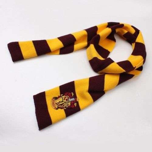 Harry Potter Yellow and Maroon Striped Scarf with Gryffindor Badge