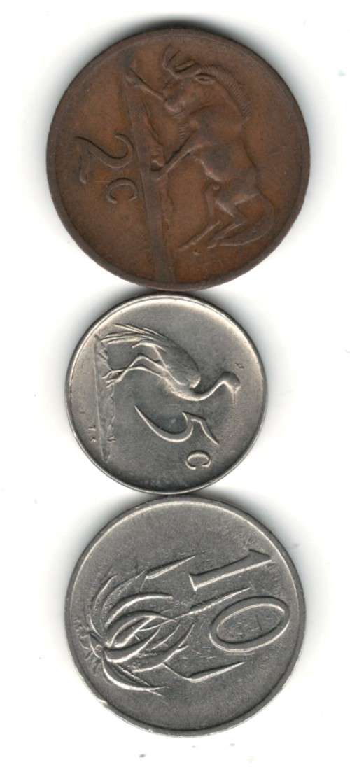 **R1 START - 1968 English 2 Cents , 1968 Afrikaans 5 Cents & 1974 10 Cents
