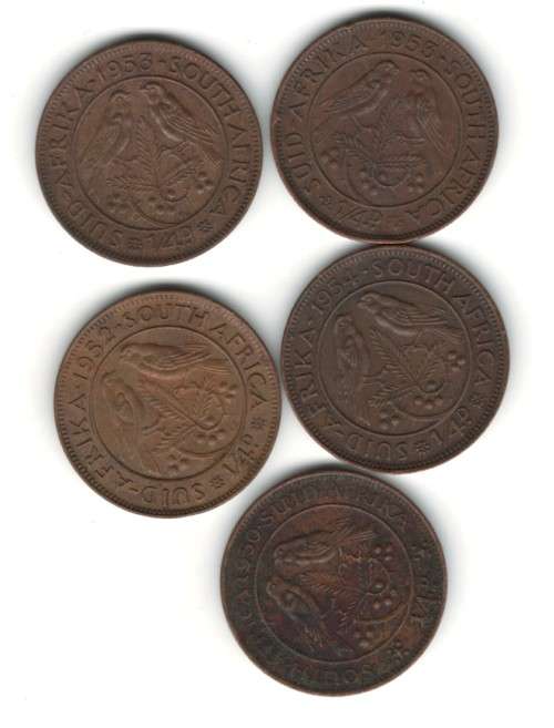 **R1 START - 5 X 1/4 Penny (2X1953, 1952, 1954. 1950)