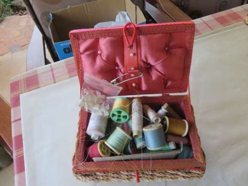 SEWING BOX FILLED WITH PLENTY OF ITEMS - AS PER SCAN