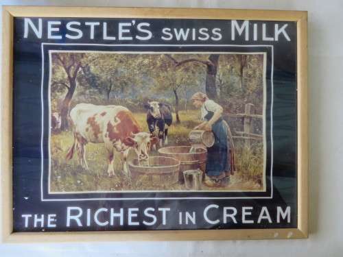 OLD FRAMED NESTLE PRINT - NESTLE'S SWISS MILK - THE RICHEST IN CREAM - 415 X 315 MM - AS PER SCAN
