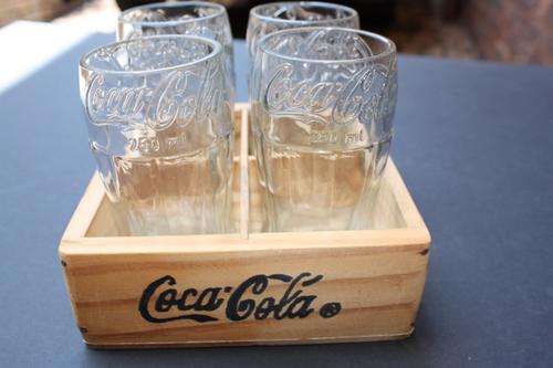 4 COCA COLA GLASSES IN WOODEN CASE