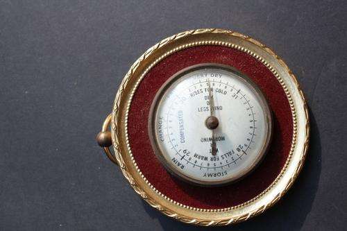 BRASS FRAMED BAROMETER - 110 MM DIAM. FRANCE - FOR RESTORATION OR DISPLAY - CLEARANCE SALE